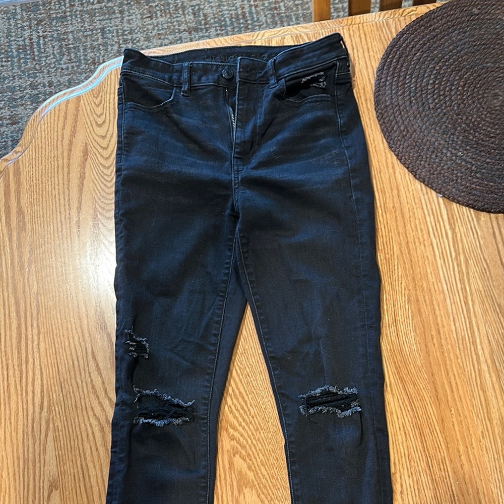 American Eagle Outfitters Black Skinny Distressed Jeans